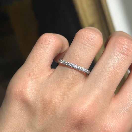 14KT White Gold 3/8 CT Pave Diamond Band Ring - LSJ