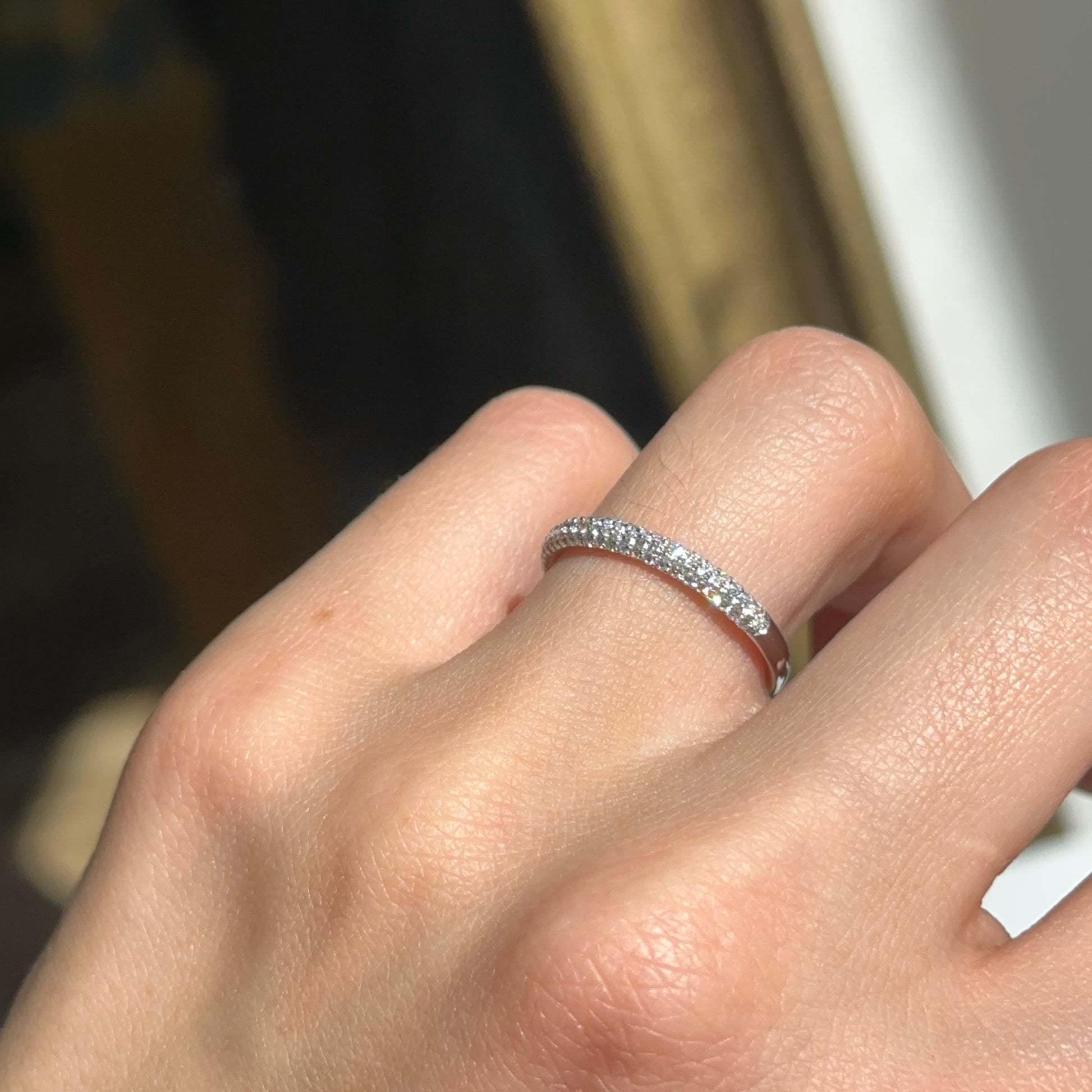 14KT White Gold 3/8 CT Pave Diamond Band Ring - LSJ