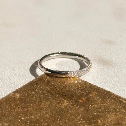 14KT White Gold 3/8 CT Pave Diamond Band Ring - LSJ