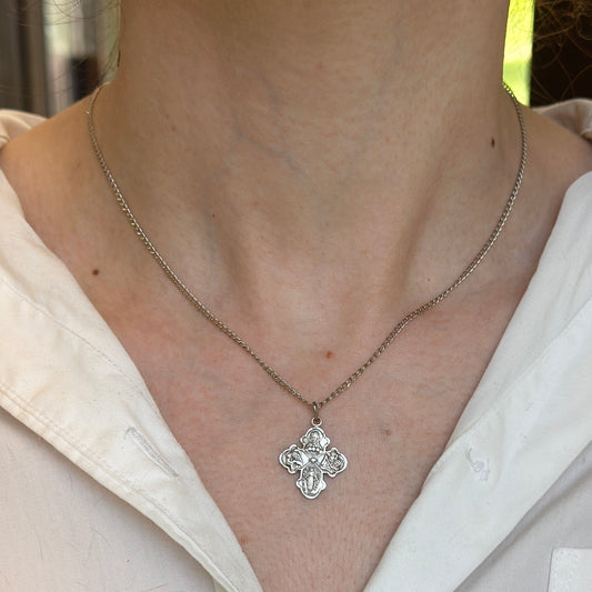 Sterling Silver Antiqued Four Way Cross Medal Necklace - LSJ