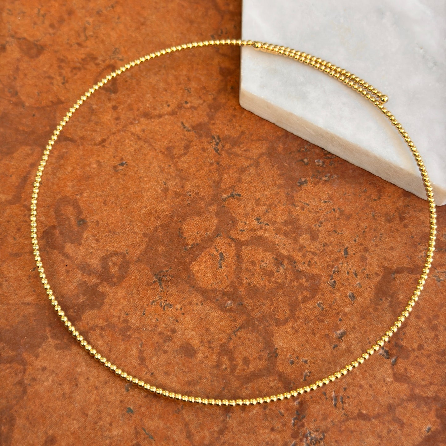 Estate 14KT Yellow Gold Beaded 1.3mm Ball Adjustable Collar Necklace