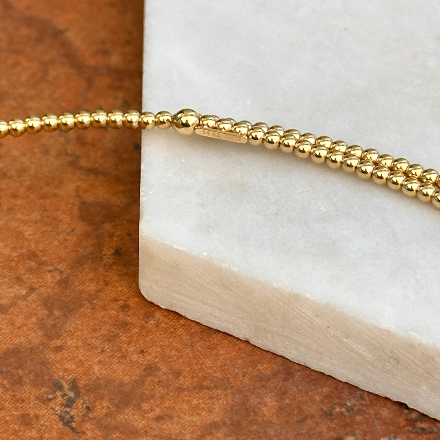 Estate 14KT Yellow Gold Beaded 1.3mm Ball Adjustable Collar Necklace