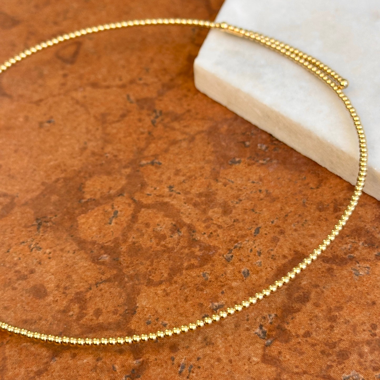 Estate 14KT Yellow Gold Beaded 1.3mm Ball Adjustable Collar Necklace