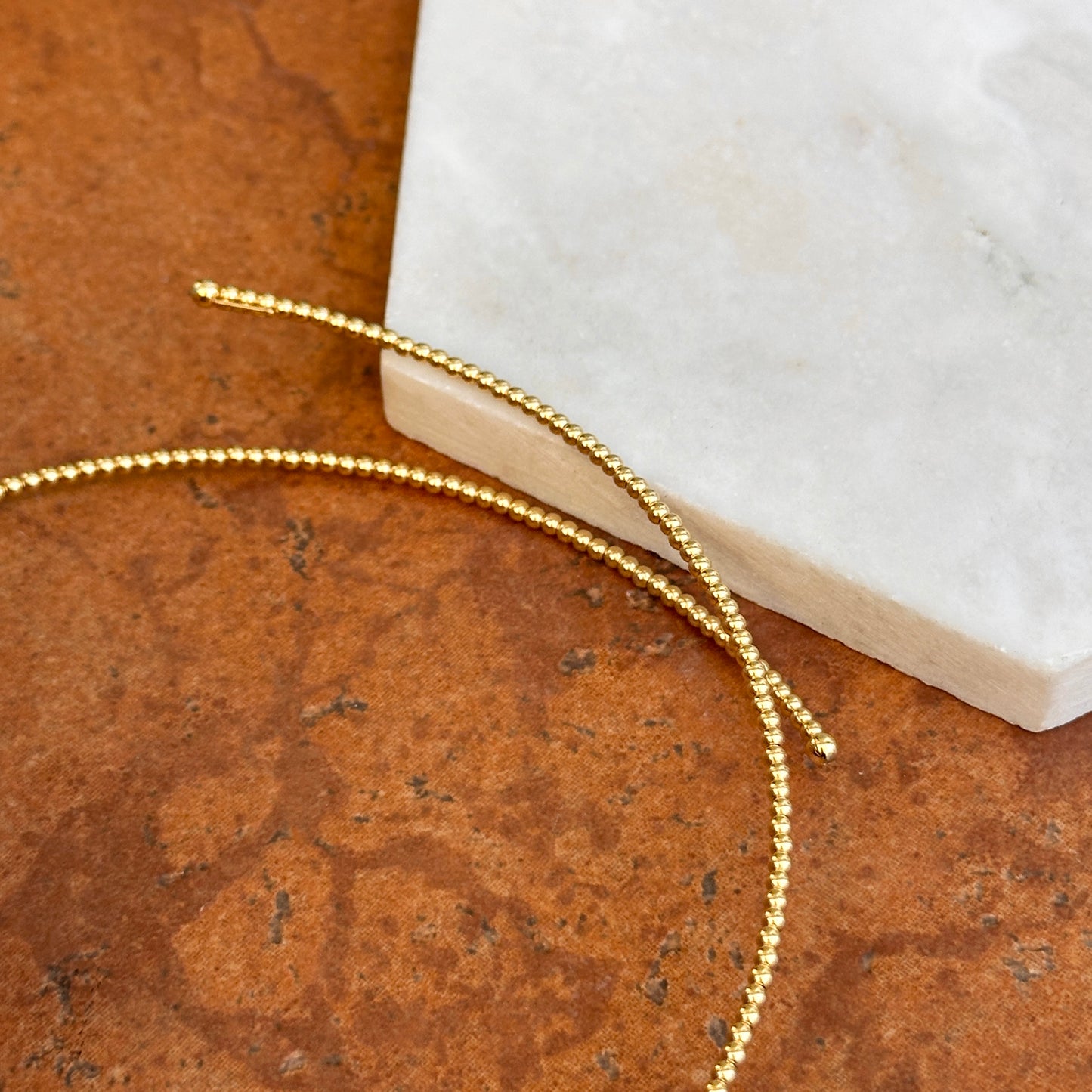 Estate 14KT Yellow Gold Beaded 1.3mm Ball Adjustable Collar Necklace