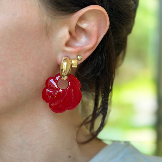 Estate Red Round Swirl Lucite Earring Charms - LSJ