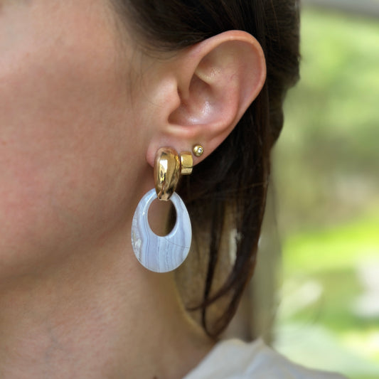 Estate Blue Lace Oval Disc Earring Charms - LSJ