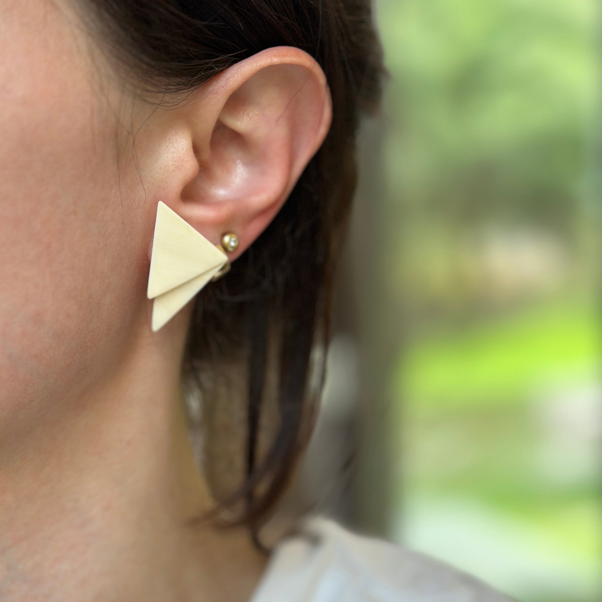 Estate Gold-Plated Triangle Shape Lucite Post Earrings - LSJ