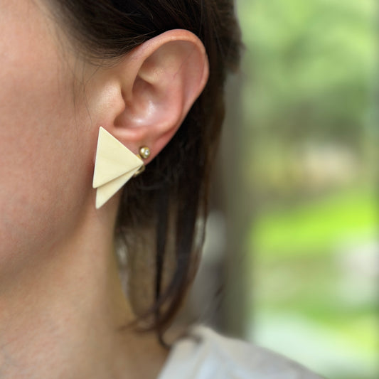 Estate Gold-Plated Triangle Shape Lucite Post Earrings - LSJ