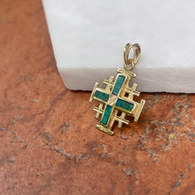 Load image into Gallery viewer, Estate 14KT Yellow Gold Turquoise Jerusalem Cross Pendant