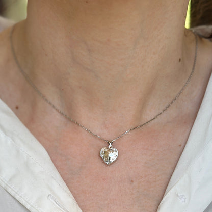 14KT White Gold Filigree Heart Shaped Locket Pendant 13mm