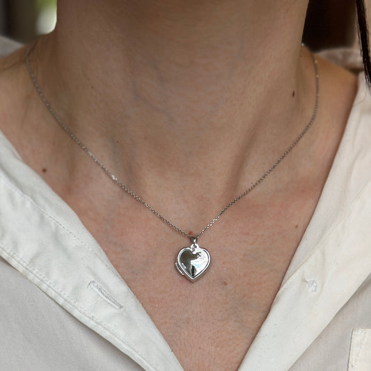 14KT White Gold Diamond Heart Locket Pendant