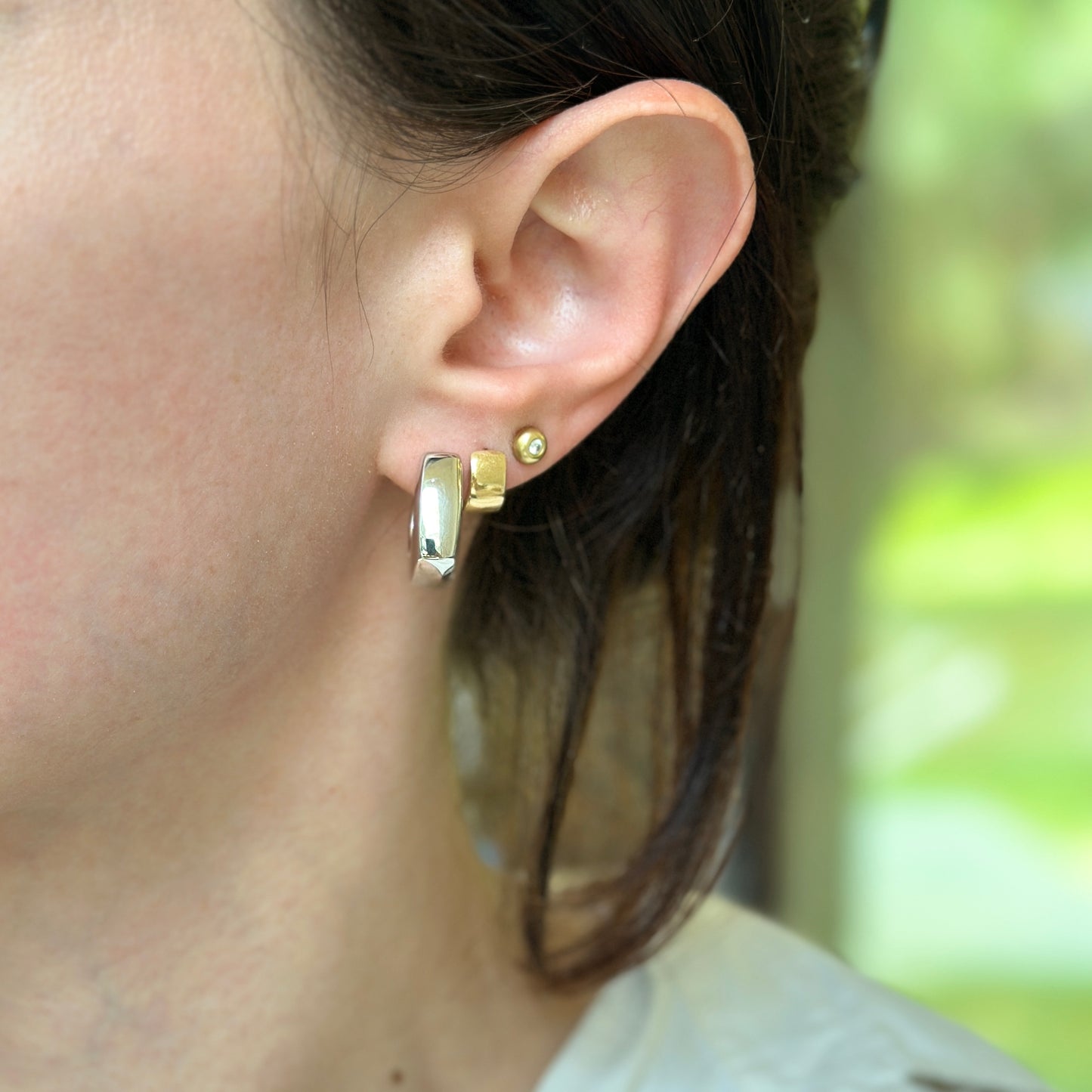 Sterling Silver Square C-Shape Hoop Earrings