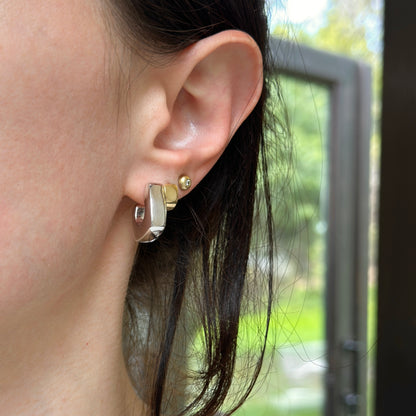 Sterling Silver Square C-Shape Hoop Earrings