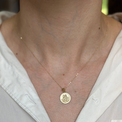 14KT Yellow Gold Saint Francis Round Medal Pendant 15mm