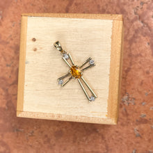 Load image into Gallery viewer, Estate 10KT Yellow Gold Citrine + Diamond Cut-Out Cross Pendant
