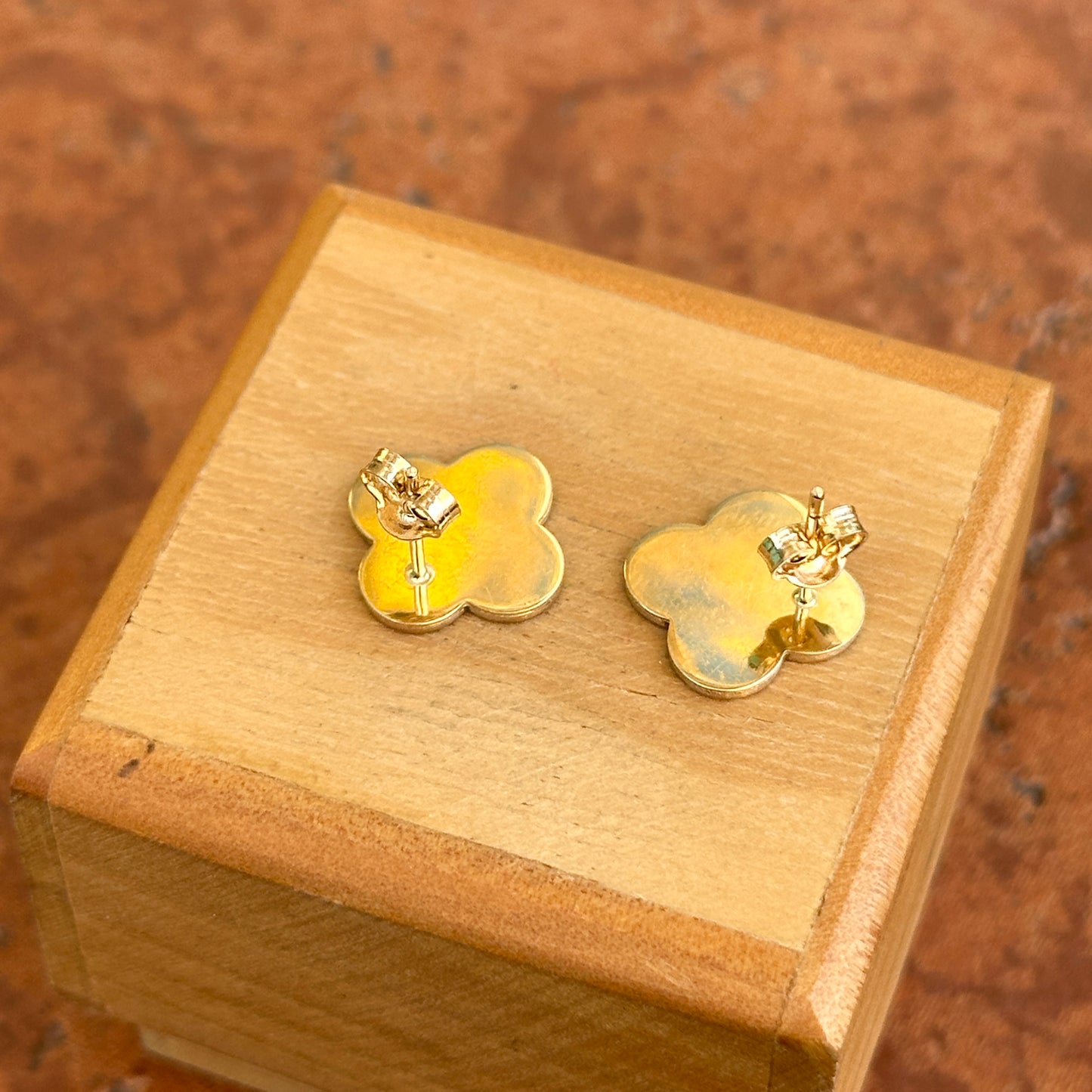 14KT Yellow Gold Black Onyx 4 Leaf Clover Post Stud Earrings 14mm