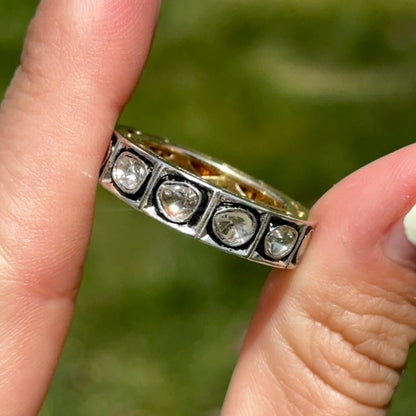 Gold-Plated Silver Rose-Cut Diamond Eternity Band Ring