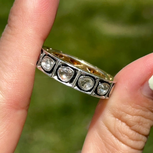 Gold-Plated Silver Rose-Cut Diamond Eternity Band Ring