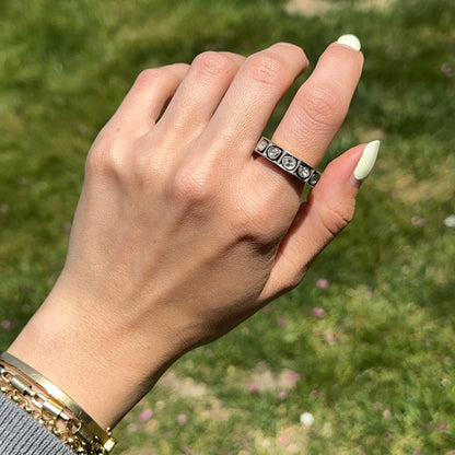Gold-Plated Silver Rose-Cut Diamond Eternity Band Ring