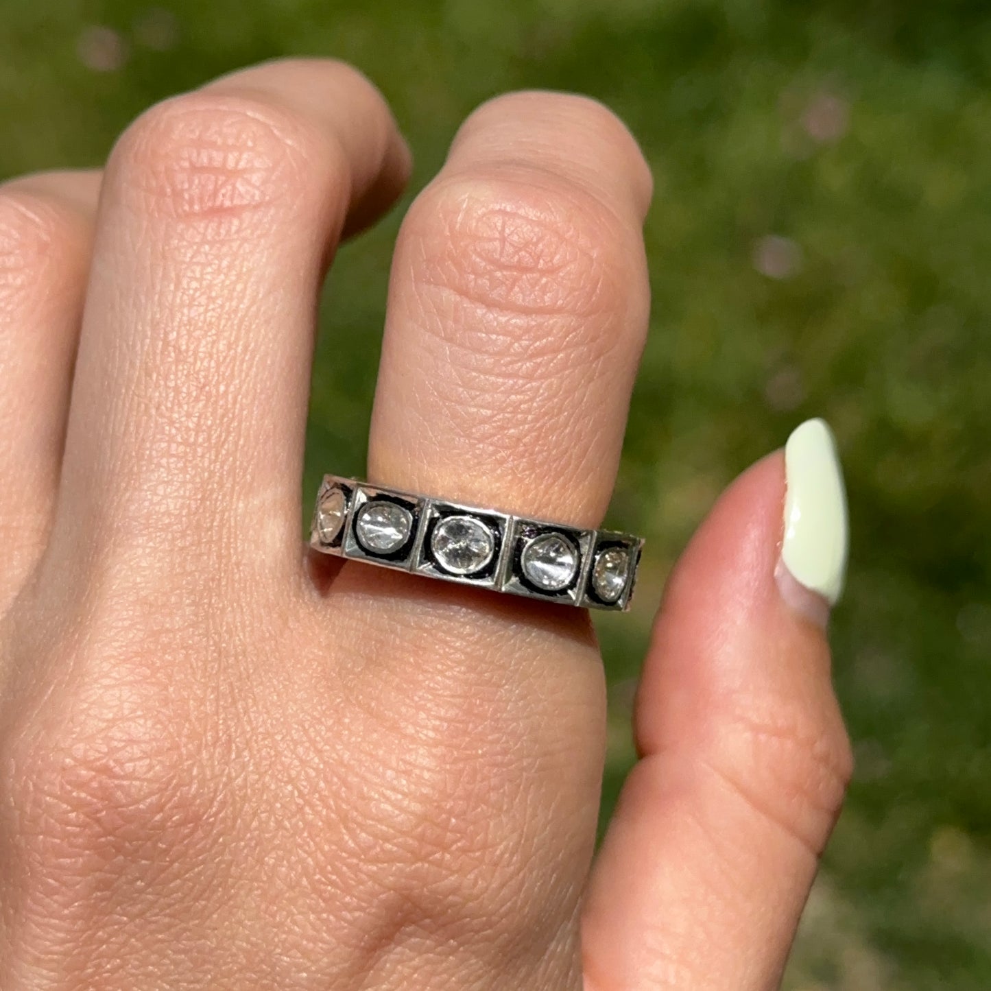 Gold-Plated Silver Rose-Cut Diamond Eternity Band Ring