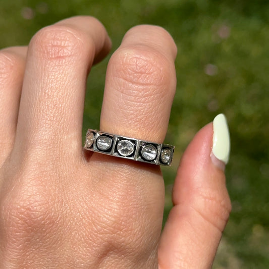 Gold-Plated Silver Rose-Cut Diamond Eternity Band Ring