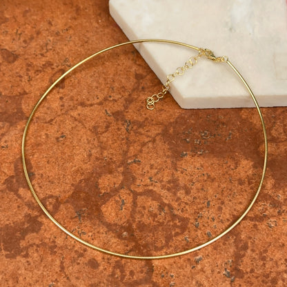 14KT Yellow Gold Solid 1mm Rounded Omega Collar Choker Necklace