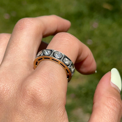 Gold-Plated Silver Rose-Cut Diamond Eternity Band Ring