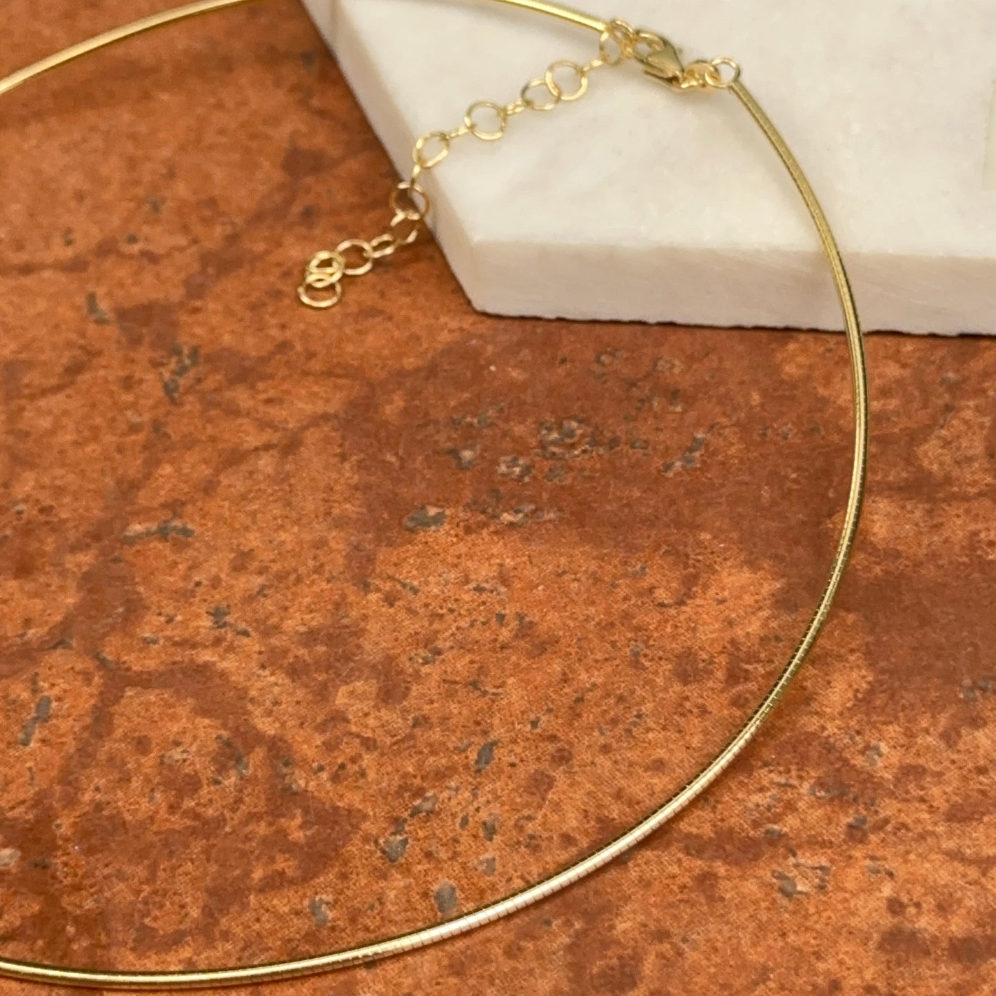 14KT Yellow Gold Solid 1mm Rounded Omega Collar Choker Necklace