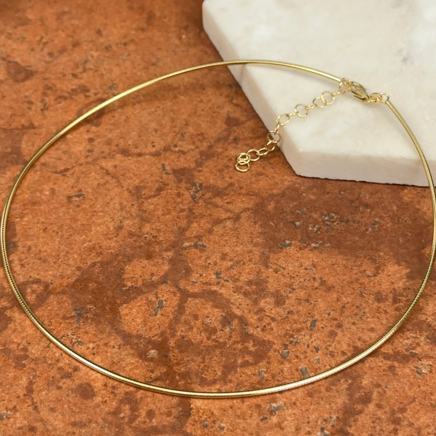 14KT Yellow Gold Solid 1mm Rounded Omega Collar Choker Necklace