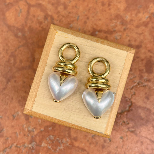 Estate 18KT Yellow Gold Heart Mabe Pearl Earring Charms
