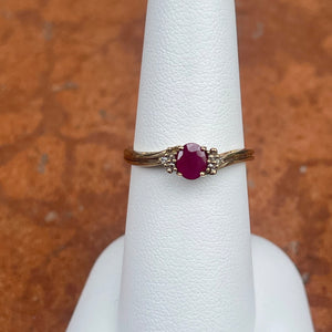 Estate 10KT Yellow Gold Oval Ruby + Diamond Accent Ring