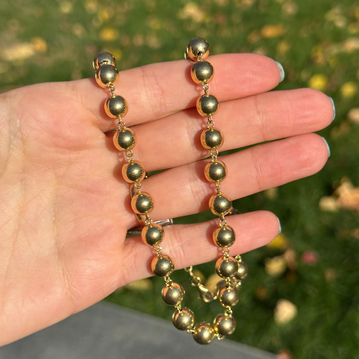 Estate 14KT Yellow Gold Beaded 7mm Ball Station Necklace