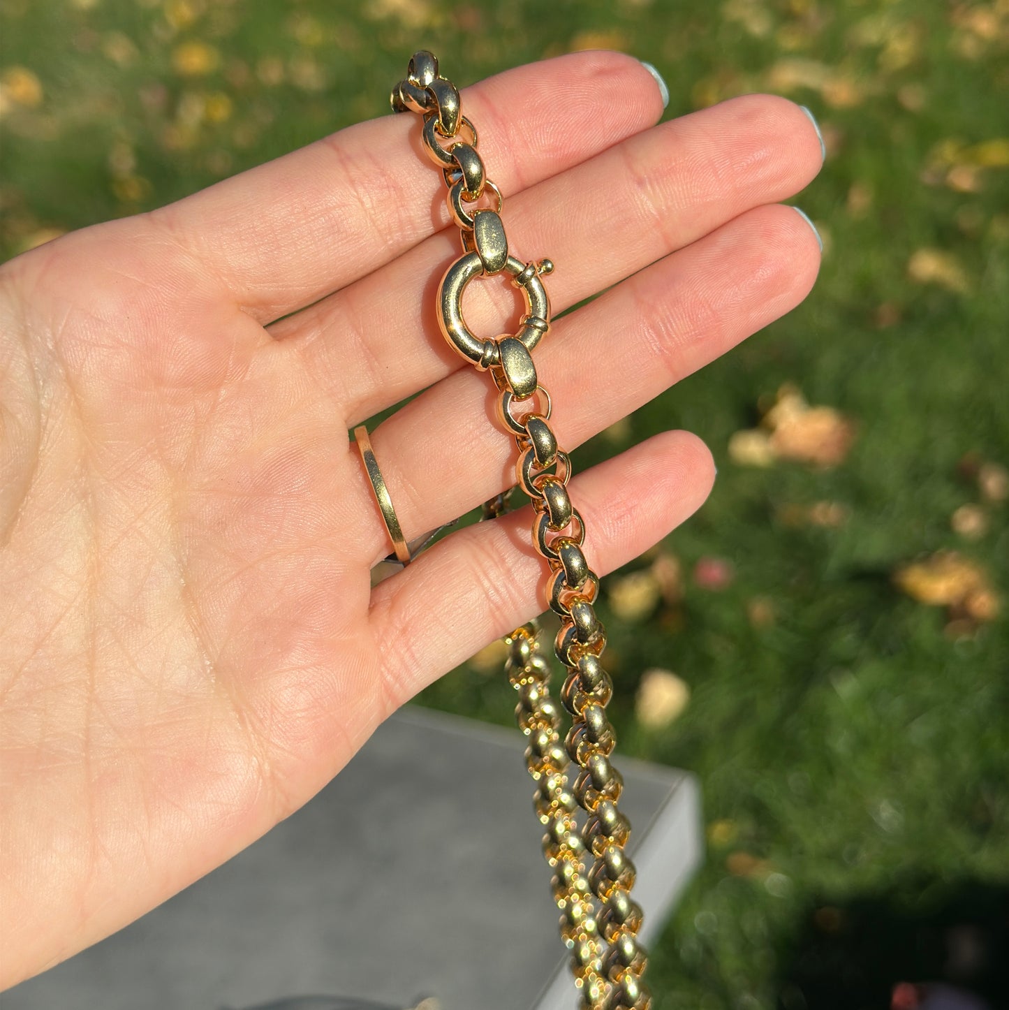 Estate 14KT Yellow Gold 8mm Rolo Chain Toggle Ring Necklace 18"