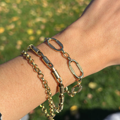 Estate 14KT Yellow Gold Matte Oval Flat Concave Style Links Chain Bracelet