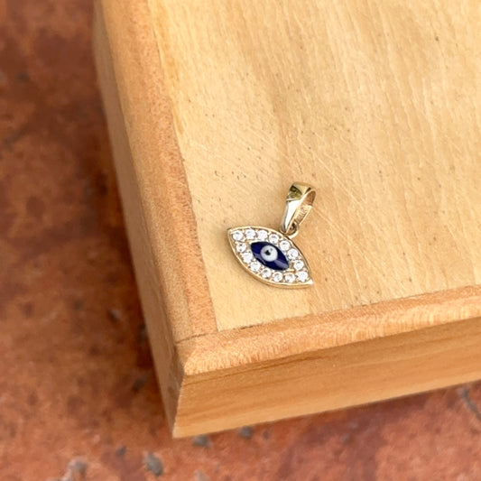 14KT Yellow Gold Blue Enamel Diamond-Cut Evil Eye Detailed Pendant Charm