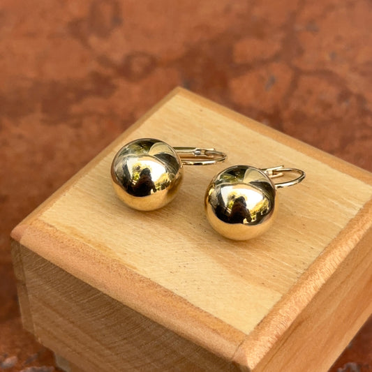 14KT Yellow Gold Round 12mm Ball Lever Back Earrings