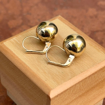 14KT Yellow Gold Round 12mm Ball Lever Back Earrings