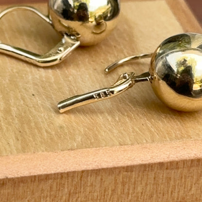 14KT Yellow Gold Round 12mm Ball Lever Back Earrings