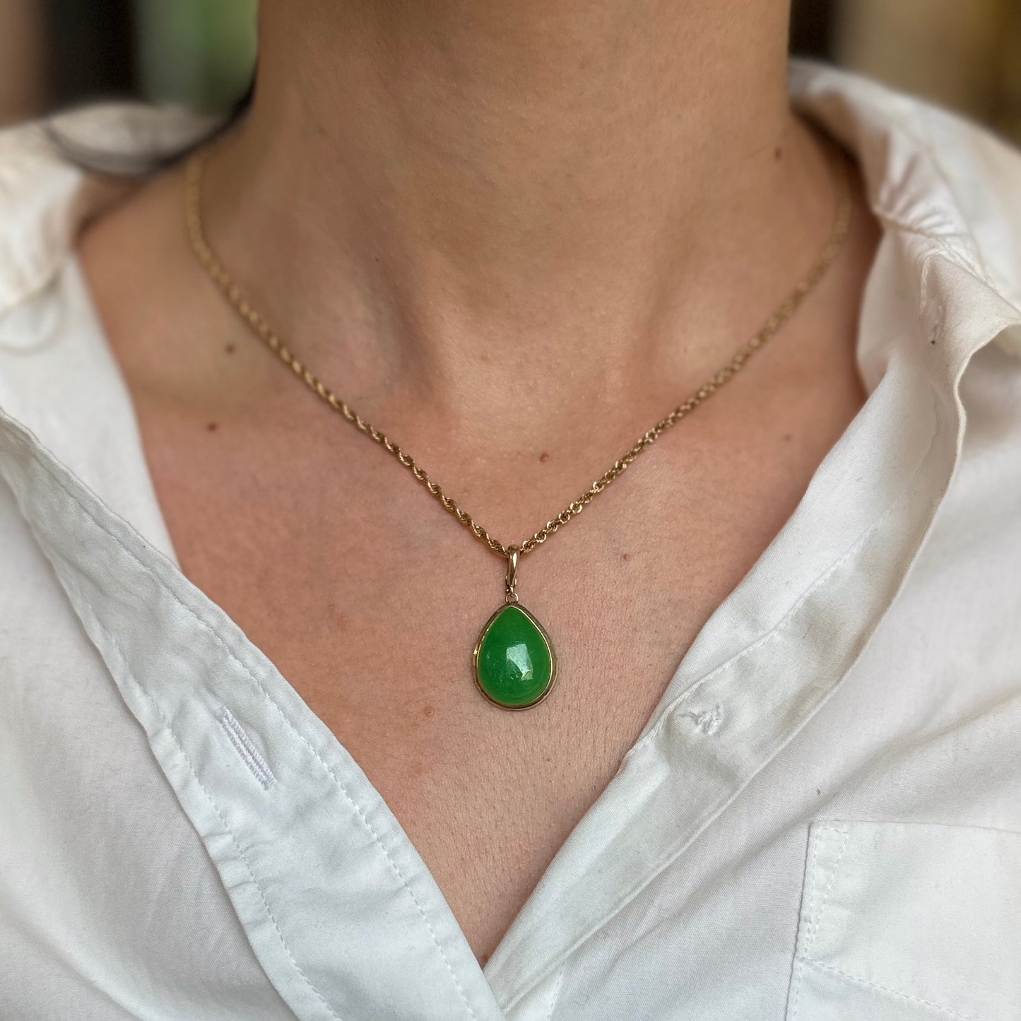Estate 14KT Yellow Gold Jade Teardrop Enhancer Pendant