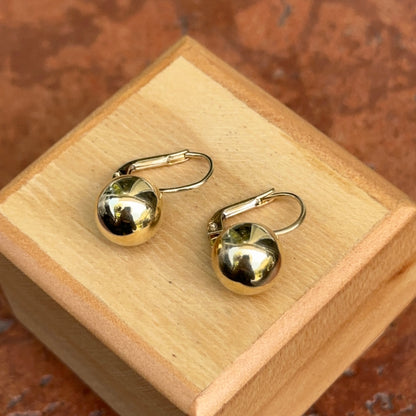 14KT Yellow Gold Round 10mm Ball Lever Back Earrings