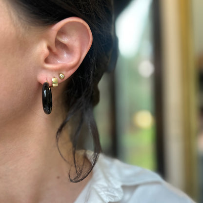 Estate  14KT Yellow Gold Round Graduated Black Onyx Hoop Earrings