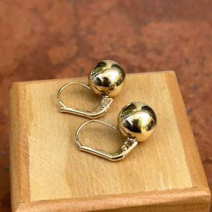 14KT Yellow Gold Round 10mm Ball Lever Back Earrings