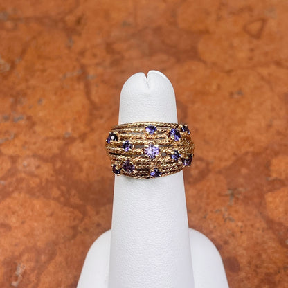 Estate 14KT Yellow Gold Rope Twist Etruscan Purple Iolite Cigar Band Ring