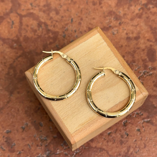 14KT Yellow Gold Notched Tube Round Hoop Earrings 27mm