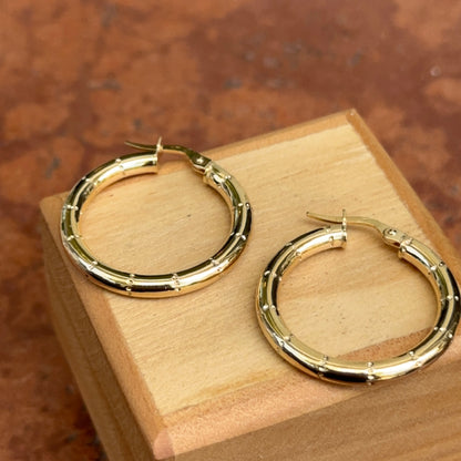 14KT Yellow Gold Notched Tube Round Hoop Earrings 27mm