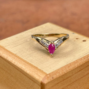 Estate 14KT Yellow Gold Marquise Ruby + Diamond "V" Ring