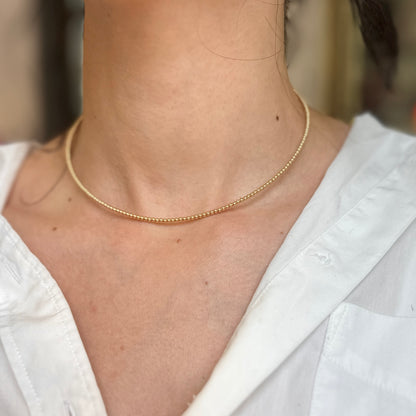 Estate 14KT Yellow Gold Beaded 1.3mm Ball Adjustable Collar Necklace