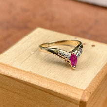 Load image into Gallery viewer, Estate 14KT Yellow Gold Marquise Ruby + Diamond &quot;V&quot; Ring