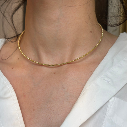 Estate 14KT Yellow Gold Beaded 1.3mm Ball Adjustable Collar Necklace