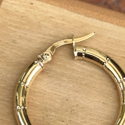 14KT Yellow Gold Notched Tube Round Hoop Earrings 27mm